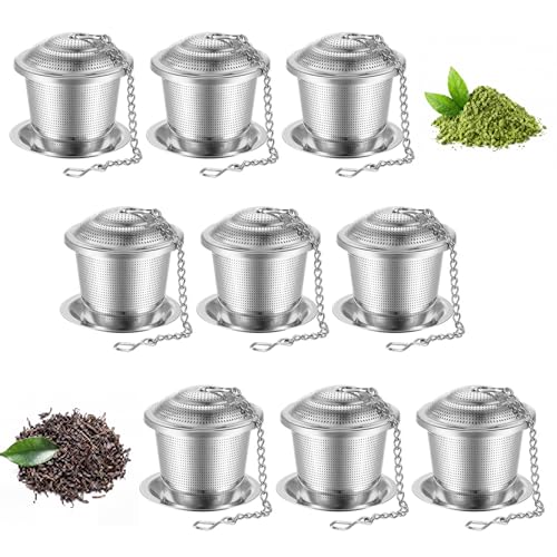 Zopeal 9 Pcs Tea Infuser Stainless Steel Strainer with Extended Chain Hook and Saucer Loose Leaf Steeper Fine Mesh Ball Tea Filter for Brew Spices Seasonings Fits Cup Mug Bottle (Medium) - style: Medium