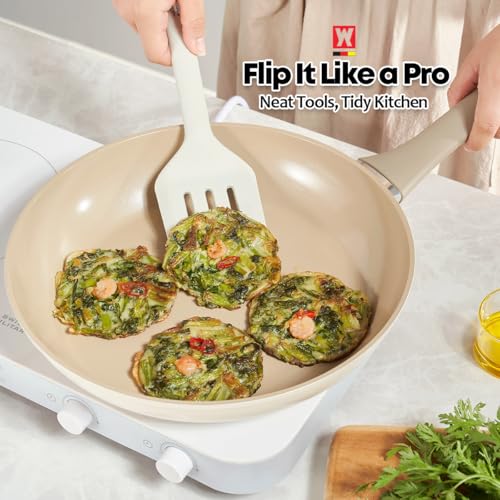 Wagensteiger Light Gray Silicone Slotted Spatula: Cooking Turner with Heat Resistant, Non-stick Cookware Safe, Gentle Head Design, BPA Free (11.81inch x 3.15inch) - size: 11.81inch x 3.15inch