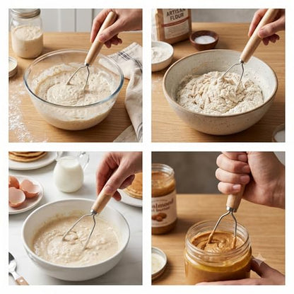 Jar Whisk | Stainless Steel with Wooden Handle | For Sourdough Starter, Peanut Butter, Almond Butter, Cashew Butter, Protein Shakes, Tahini, Yogurt, Sauces, Jams and Jellies, Honey and Pancake Batter - size: 5.5 inches Whisk Head, 13 inches total