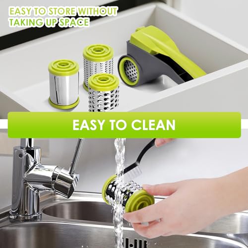 MASTERTOP Cheese Grater,Handheld Rotary Cheese Grater with 4 Stainless Steel Drums,Kitchen Graters Hand Crank for Cheese, Vegetables,Nuts,Chocolate