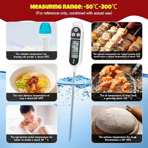 Copkim 6 Pcs Instant Read Meat Thermometer with Long Probe 9.65 Inch Kitchen Cooking Food Candy Waterproof Digital Thermometer for BBQ Water Milk Yogurt Liquid Cooking(White) - color: white