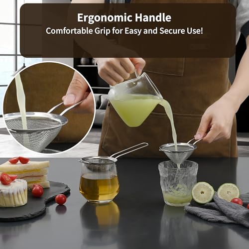 Luckyiren 2-Pack Stainless Steel Fine Mesh Strainer – 3.35 Inch Tea & Coffee Sieve with Handle for Food, Liquid, & Cocktail – Dishwasher Safe - size: 3.35 in + 3.35 in