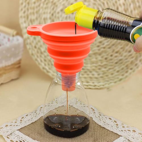 3PCS Silicone Collapsible Funnels Set for Kitchen Use Compact and Portable Liquid Transfer Tool, Orange - color: 3 Orange