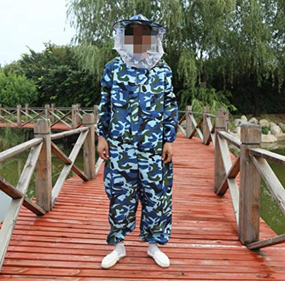 Beekeeping Jumpsuit Suit Beekeeping Protective Equipment Bee Keeping Full Body Cloth with Veil Hood Total Protection for Professional & Beginner Beekeepers - color: Camouflage Blue, size: XL