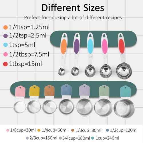 Magnetic Measuring Cups and Spoons Set, Including 7 Stainless Steel Nesting Measuring Cups and 5 Magnetic Measuring Spoons for Cooking & Baking (Colorful) - color: Colorful