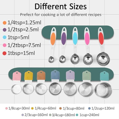 Magnetic Measuring Cups and Spoons Set, Including 7 Stainless Steel Nesting Measuring Cups and 5 Magnetic Measuring Spoons for Cooking & Baking (Colorful) - color: Colorful