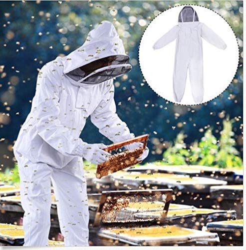 Adult Professional Bee Suit Full Body Beekeeping Suit with Long Sleeves Gloves and Removable Veiled Hat Anti Sting Protective Suit Halloween Costume Gardening Backyard Hooded - size: XL for Height:175-185cm