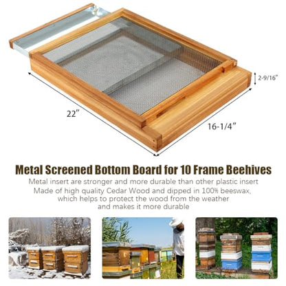 Honey Lake 10 Frame Beehive Metal Screened Bottom Board Dipped in Beeswax with Entrance Reducer for Langstroth Beehives (2 Pack) - size: 2Pcs-10Frame