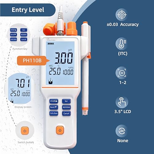 PH110B Digital pH Meter for Water Testing IP65 Waterproof Portable pH Tester ±0.03pH Accuracy Auto Calibration for Drinking Water Pool Aquarium Lab Hydroponics - style: Basic Portable Model