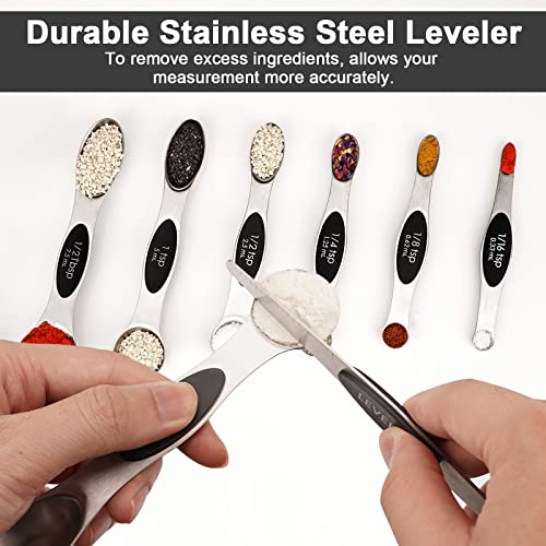 Aovchei 8 PCS Magnetic Measuring Spoons Set, Dual Sided, Stainless Steel Small Tablespoon, Teaspoons, Fits in Spice Jars, for Dry and Liquid, Black - size: 8pcs-black