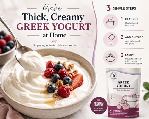 Cultures for Health Greek Yogurt Starter Culture | 2 Packets Dehydrated Heirloom Style DIY Probiotic Yogurt | Delicious for Smoothies, Granola and Berries, Tzatziki, Soup, & Other Healthy Snacks