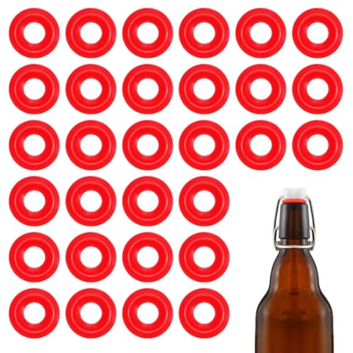30Pcs Dopamine color Silicone Gaskets Washers Seals for Cap Swing Flip Top Bottle for Home Brew Beer Soda Bottle Sealing(flat,half cover) (Red) - color: Red