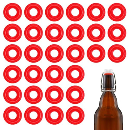 30Pcs Dopamine color Silicone Gaskets Washers Seals for Cap Swing Flip Top Bottle for Home Brew Beer Soda Bottle Sealing(flat,half cover) (Red) - color: Red