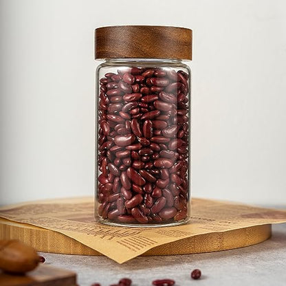 2PCS Small Glass Storage Jars with Airtight Lids, 19.3 fl oz (560ml) coffee container with Wooden Lid, Glass Pantry Canister for Beans, Rice, Sugar and etc - color: clear -（2PCS，19.3FL OZ/560ML）