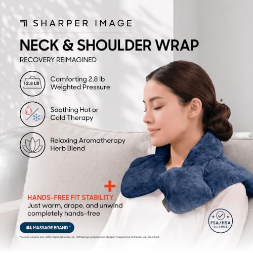 Sharper Image Heated Neck & Shoulder Wrap - Microwavable Warm & Cooling Plush Pad, Scented Aromatherapy (100% Natural Lavender & Herb Spa Blend), Pain Tension Headache Relief Therapy, Gift for Women - color: Navy