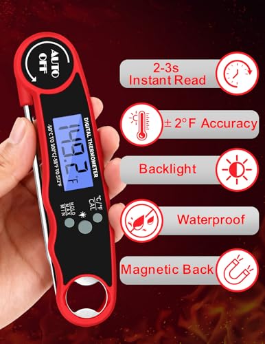 Meat Thermometer Digital, Instant Read Food Thermometer for Cooking Grill BBQ Fryer, Waterproof & Backlit Display Digital Meat Thermometer - Kitchen Gadgets, Turkey Thermometer
