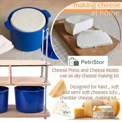 Wooden Cheese Press For Cheese Making Supplies 16 In Plywood 1/2 in Thick - Cheese Making Kit With Wooden Cheese Press and 2 Cheese Molds 1/2 Gal, Cheesecloth, Springs and Measuring Scale Included