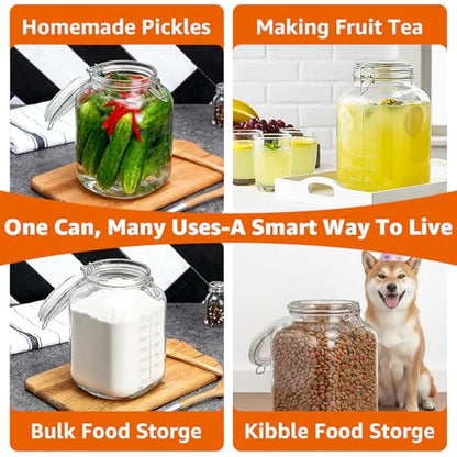 2 Pack 1.1 Gallon Square Super Wide Mouth, Airtight Glass Storage Jars, with Measurement Marks, Leak-Proof Lids for Kitchen Pantry, Canning, Dry Food (Flour, Sugar) & Drinks - size: Wide Mouth Set of 2