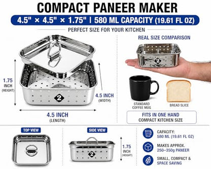 stainless steel tofu press & paneer maker, Cheese Maker mould Press Kit with Lid (Medium-580ml(19.610z)) - size: Medium-580ml(19.610z)