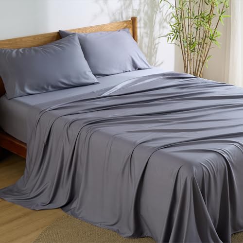 Bedsure Cooling Sheets for Full Size Bed, Viscose Derived from Bamboo, Deep Pocket up to 16", Breathable Soft Bed Sheets & Pillowcases, Dark Grey | Cooling Sheets for Hot Sleepers, Breathable & Silky Soft, 16" Deep Pocket, Hotel Luxury Bedding, Dark Grey