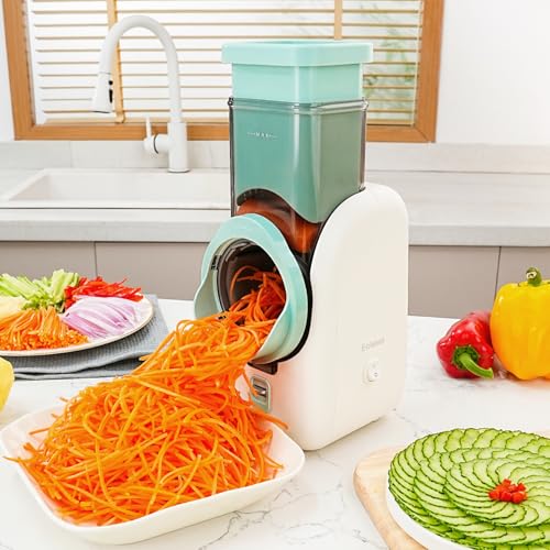 Electric Cheese Grater Salad Maker with 6 Repalce Stainless Steel Blades, Rotary Slicer One-Touch Kitchen Slicer Cheese Shredder for Vegetables, Fruits, Cheeses, Nuts Home Kitchen Use(White)- 120v - color: White