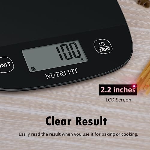 NUTRI FIT Food Scale for Kitchen Scales Digital Weight Grams and Ounces, Baking Scale Accurate for Weight Loss, Cooking, Coffee, Keto Diet, Meal Prep, 0.1oz Ultra Slim Smart Tare Black - color: Carbon Black