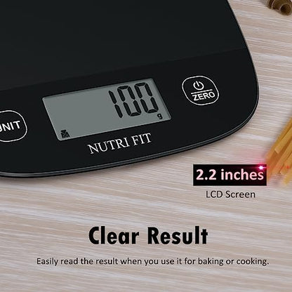 NUTRI FIT Food Scale for Kitchen Scales Digital Weight Grams and Ounces, Baking Scale Accurate for Weight Loss, Cooking, Coffee, Keto Diet, Meal Prep, 0.1oz Ultra Slim Smart Tare Black - color: Carbon Black