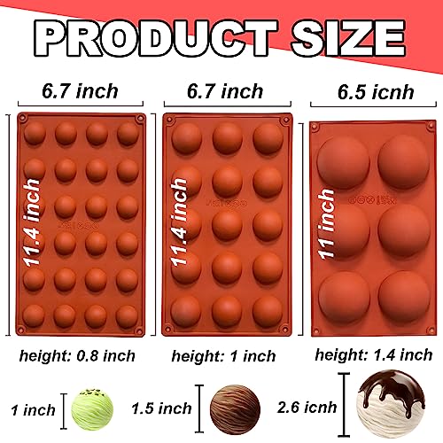 Lerykin Semi Circular Silicone Molds, Non-Stick Silicone Chocolate Molds,3 Packs Baking Molds for Making Chocolate, Cake, Jelly, Desert, Biscuit, Dome Mousse (6 Cups, 15 Cups and 24 Cups) - color: 3 Sizes Set