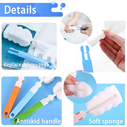 Bottle Brush Sponge Cup Brush Set with 4 Replacement Brush Head Portable Long Handle Water Bottle Cleaner Brush, for Baby Bottles Vacuum Flasks (4 Brushes + 4 Heads) - color: Brush 4pcs+4 Head