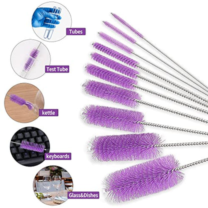 CiaraQ Bottle Cleaning Brushes, 8 Inch Nylon Tube Brush Set | Purple Cleaner for Narrow Neck Bottles Cups with Hook, Set of 10pcs. - color: Purple, size: 8.0 Inch (10pcs)