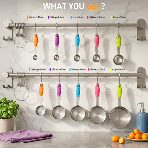 Measuring Cups and Spoons Set of 10 Piece, Stainless Steel Nesting Measuring Cups Set with Silicone Handles, Kitchen Utensils for Cooking and Baking