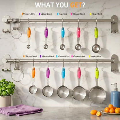 Measuring Cups and Spoons Set of 10 Piece, Stainless Steel Nesting Measuring Cups Set with Silicone Handles, Kitchen Utensils for Cooking and Baking