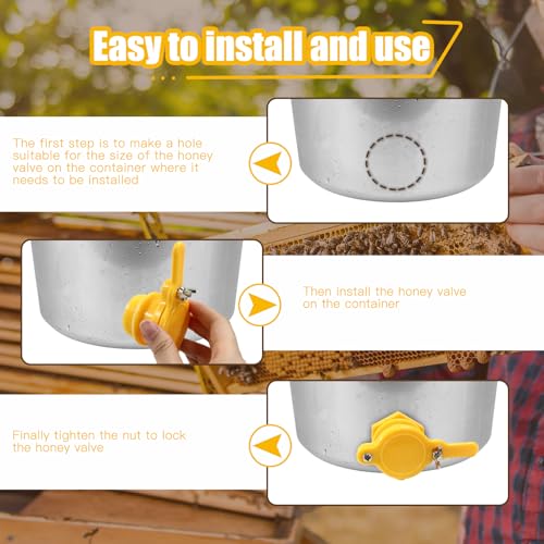 Honey Gate Valve,Bee Bottling Equipment Gate Valve, Plastic Honey Extractor Tap with Wing Nut and Gasket for Bucket Beekeeping Supplies,Yellow