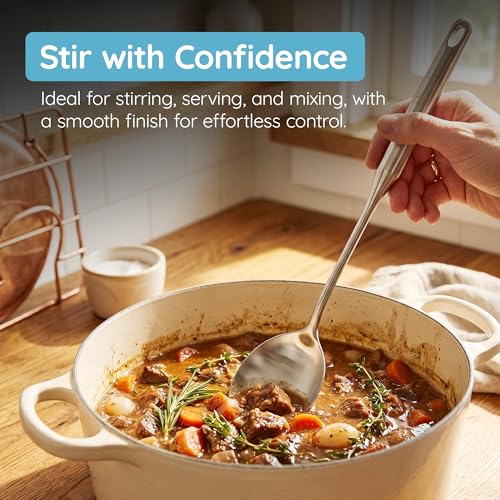 Millvado Stainless Steel Big Cooking Spoon, Kitchen Utensils and Gadgets, 15 Inch Large Spoon For for Cooking, Basting, Serving, Dishwasher Safe Metal Utensil, Durable, Solid Construction - color: Solid Spoon
