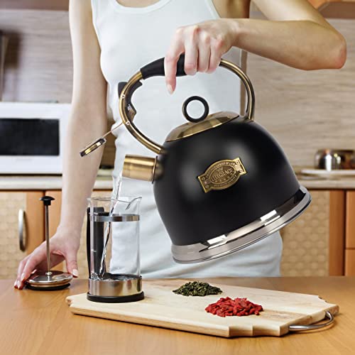 Tea Kettle -3.0 Quart Tea Kettles Stovetop Whistling Teapot Stainless Steel Tea Pots for Stove Top Whistle Tea Pot - color: Black
