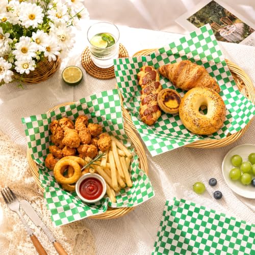 1000 Pcs Deli Paper Sheets 12x12", Premium Food Basket Liners, Grease Resistant Wax Paper Sheets for Food, Classic Checkered Sandwich Wrapping Paper for Party, Festival and Outdoors - color: Green