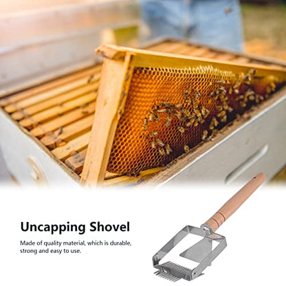 Honey Uncapping Fork,Honeycomb Scraper Hand Beehive Fork,Double Head Honey Cutting Fork,Tine Hive Scraper Tool,Scraper Beehive Tool,Beekeeping Tools (Wooden Handle Double Head)