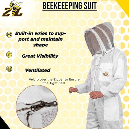 Premium Quality Ventilated Bee Suit for Men & Women with Round Veil, Ultra Protective Layers Beekeeping Suit. - size: XX-Large