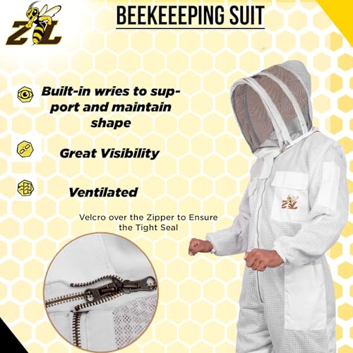 Premium Quality Ventilated Bee Suit for Men & Women with Round Veil, Ultra Protective Layers Beekeeping Suit. - size: Medium