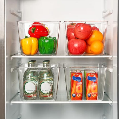 Vtopmart Clear Plastic Storage Bins, 6 PCS Pantry Organizer Bins with Handle for Refrigerator, Fridge, Cabinet, Kitchen, Countertops, Cupboard, Freezer Organization and Storage, Large - size: L(11.3"×7.5"×6")
