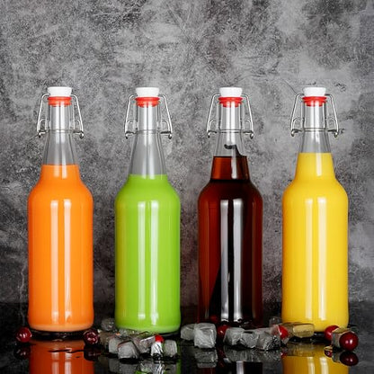 YEBODA Swing Top Glass Bottles 16oz Flip Top Beer Brewing Bottle with Stopper for Home Brewing 2nd Fermentation,Kombucha,Kefir,Vanilla Extract,Juice,Tea,Beverages,Soda,Oil,Vinegar,Limoncello, 8 Pack