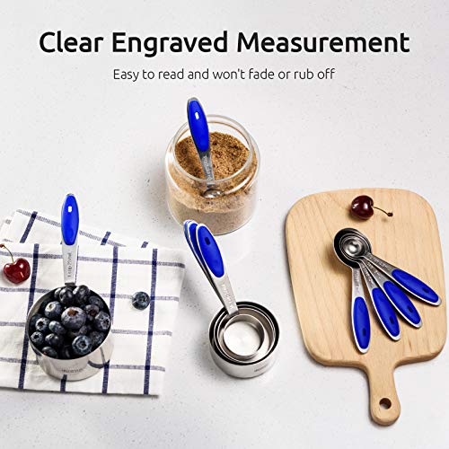 Measuring Cups : U-Taste 18/8 Stainless Steel Measuring Cups and Spoons Set of 10 Piece, Upgraded Thickness Handle(Blue) - color: Blue