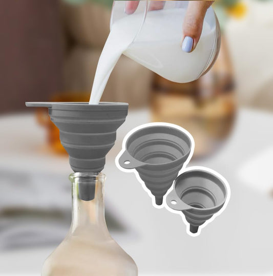 Kitchen Funnel Set 2 Pack, Small and Large, Kitchen Gadgets Accessories Foldable Silicone Collapsible Funnels for Filling Water Bottle Liquid Transfer Food Grade(Grey)