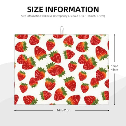 Cute Strawberry Dish Drying Mat For Kitchen Counter, Super Absorbent Microfiber Dish Drying Pad, Kitchen Gadgets For Easy Clean Multi-Use Large 18"x24" - color: Cute Strawberry