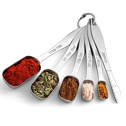 Spring Chef Stainless Steel Measuring Spoons Set of 6 with Leveler, Rectangular Metal Teaspoon & Tablespoon Measuring Spoons for Dry & Liquid Ingredients - Nesting Kitchen Gadgets For Baking & Cooking - style: Spoons - Set of 6