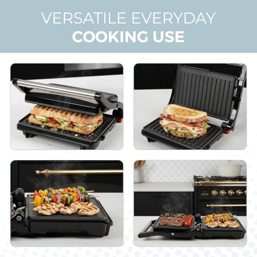 Alpha Living Electric Griddle Panini Press Sandwich Maker – Stainless Steel Panini Grill Press Sandwich Maker with Aluminum Griddle – Non-Stick Coating – 180-Degree Hinge for Thick and Thin Foods