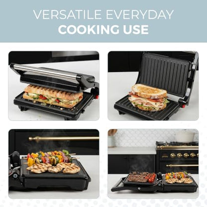 Alpha Living Electric Griddle Panini Press Sandwich Maker – Stainless Steel Panini Grill Press Sandwich Maker with Aluminum Griddle – Non-Stick Coating – 180-Degree Hinge for Thick and Thin Foods