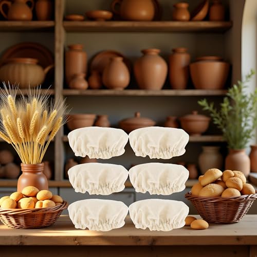 6 Pcs Beige Sourdough Starter Jar Cloth Covers,Cotton Linen Bread Fermentation Cover,Sourdough Starter Jar Kits Replacement,Elastic Cloth Covers Fit Jars Mouth from 3-4 inch Set Canning Lids