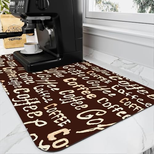 Coffee Mat Dish Drying Mats for Kitchen Counter, Absorbent Coffee Bar Mat for Coffee Maker and Espresso Machine Countertop Rubber Backed Draining Pad Decor Gift Fit Under Coffee Maker Pot - color: Coffee-3