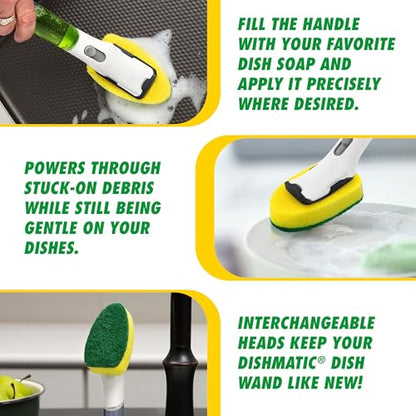 Libman Dishmatic I-Stand Dish Wand Kit, Kitchen Cleaning Scrub Brush with Handle and Soap Dispenser for Scrubbing and Washing Dishes, Refillable Standing Dispensing Scrubber Brushes, 3 Sponge Refills - style: Dish Wand Kit
